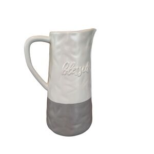 Mary & Martha Simply Elegant Blessed Pitcher White Grey Ceramic J0876 10.5in